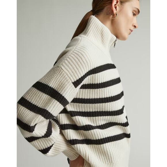 Everlane The Felted Merino Half-Zip Sweater Black/Bone Women XXS NWT Chunky Rib - Picture 2 of 13